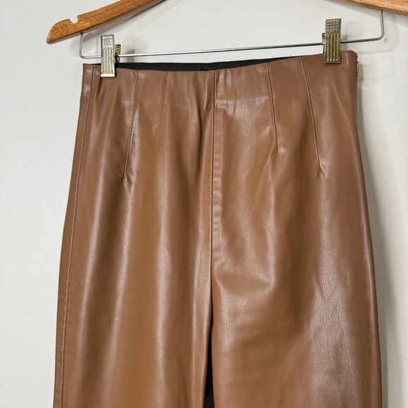 Zara Camel Brown Faux Leather High Waisted Pants Neutral Business Casual Size XS - Picture 2 of 8